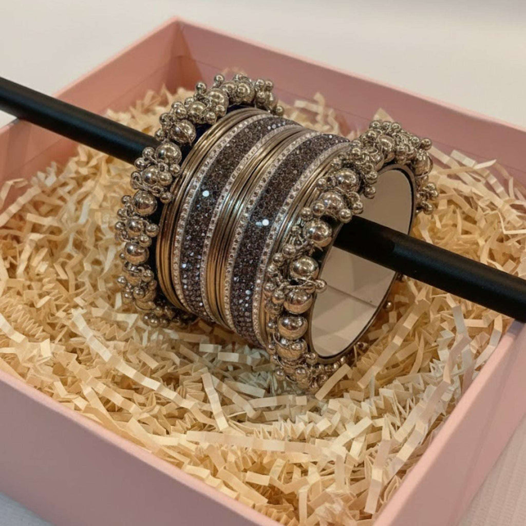 Silver Steel Metal Bangles with Nagina Choori