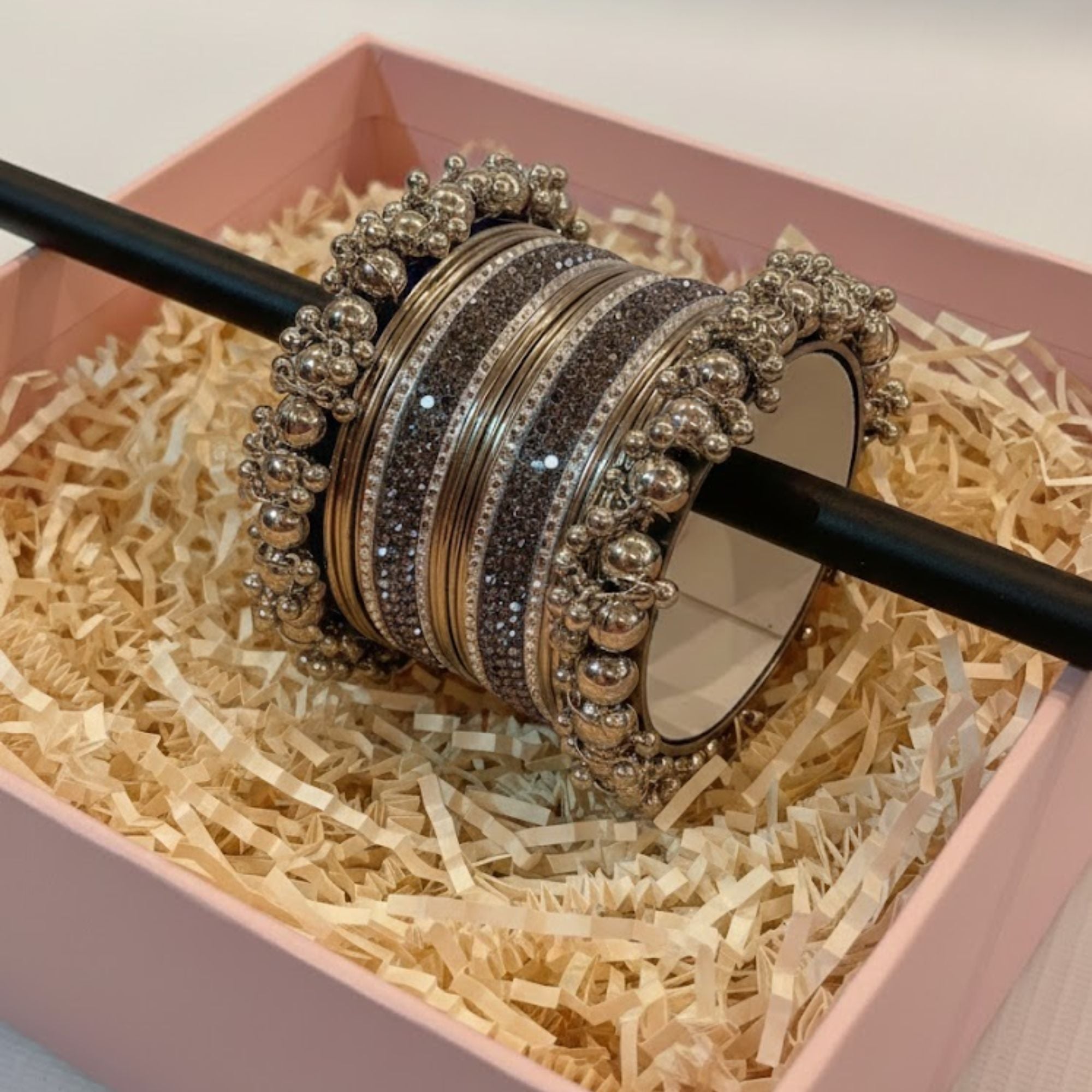 Steel Metal Bangles with Nagina Choori for Women - 2 Pair Set - Shahi Jewelz