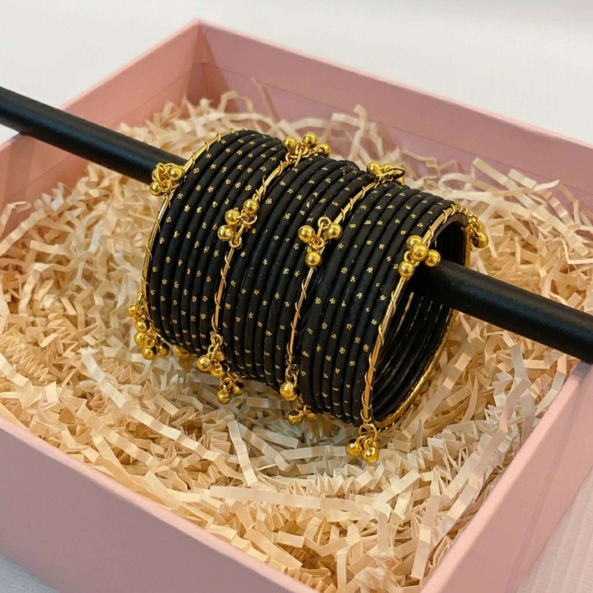 Black Dotted Golden Viral Kashmiri Bangles