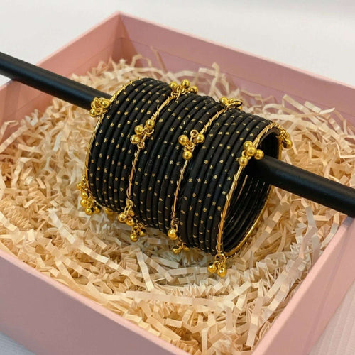 Black Dotted Golden Viral Kashmiri Bangles