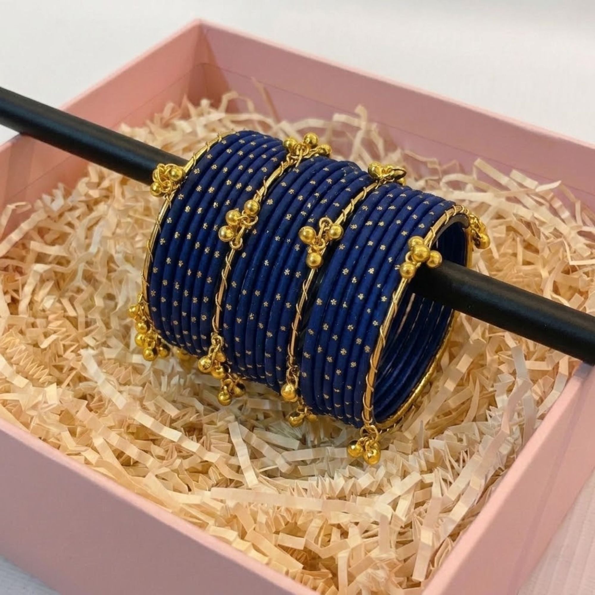 Blue Dotted Golden Viral Kashmiri Bangles - Shahi Jewelz