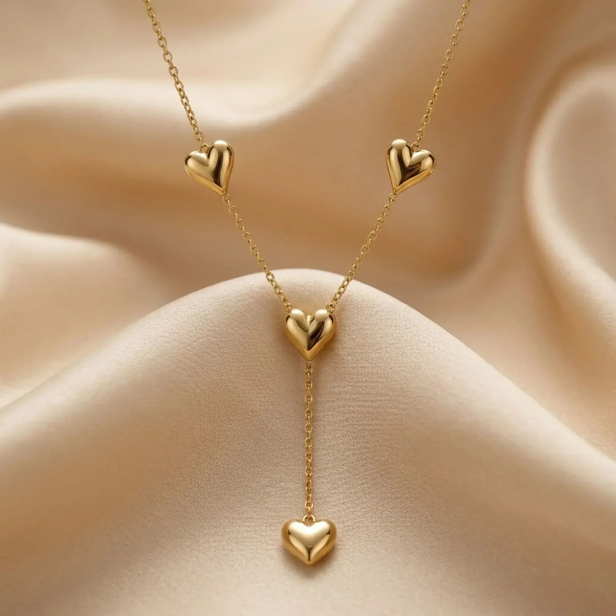 4 Bubble Heart Pendant Necklace - Gold plated chain