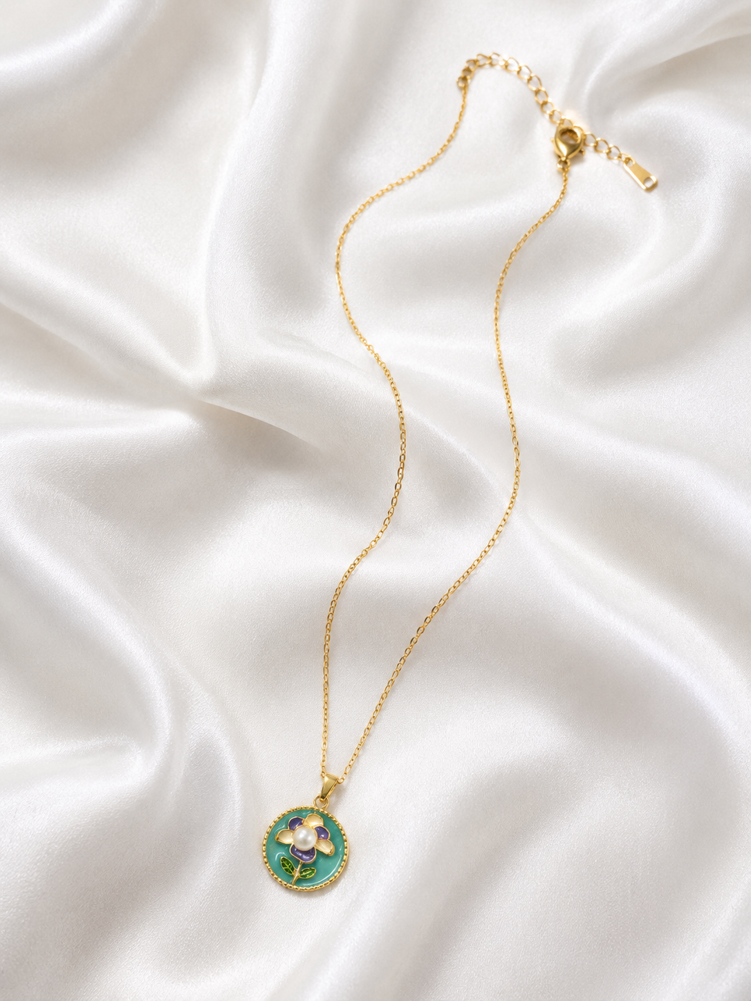 Floral Enamel Pendant Necklace
