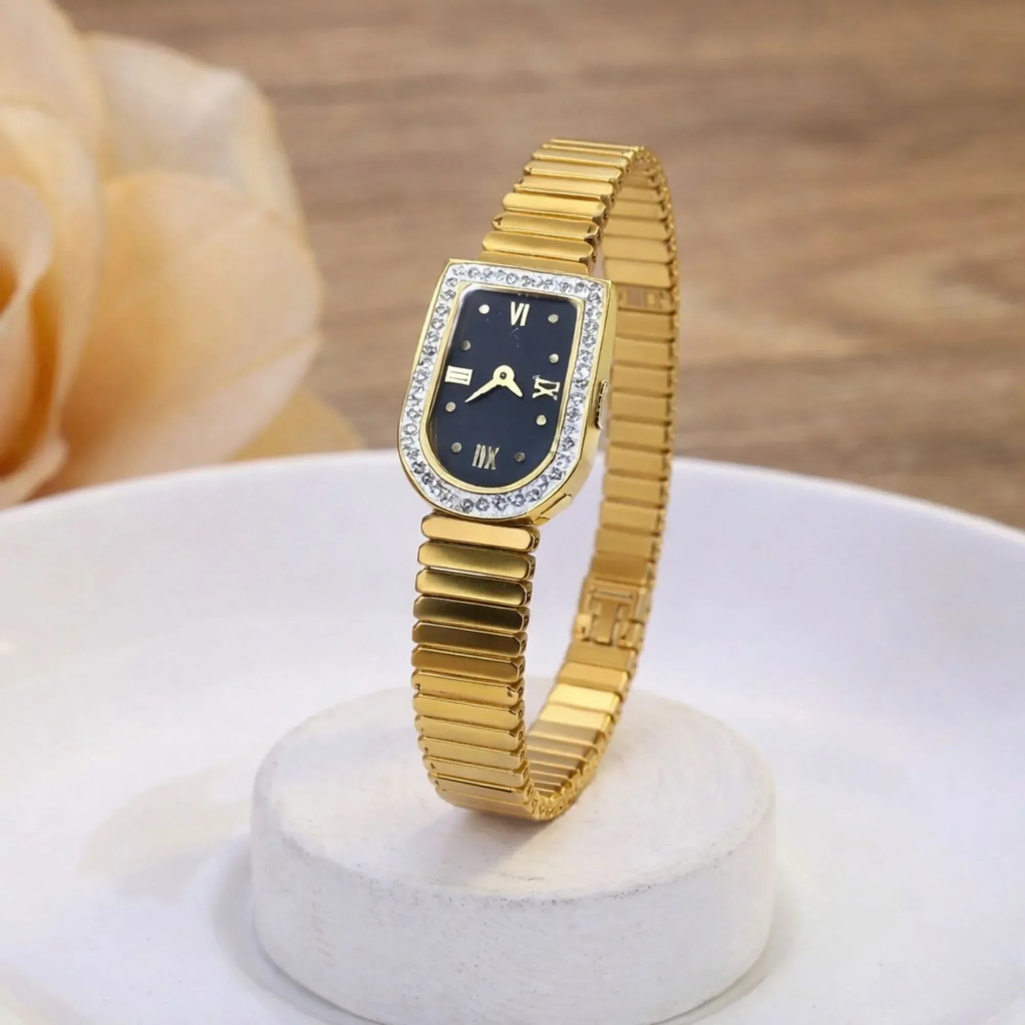 Fake Watch Diamond Bangle Kara Bracelet Stainless Steel