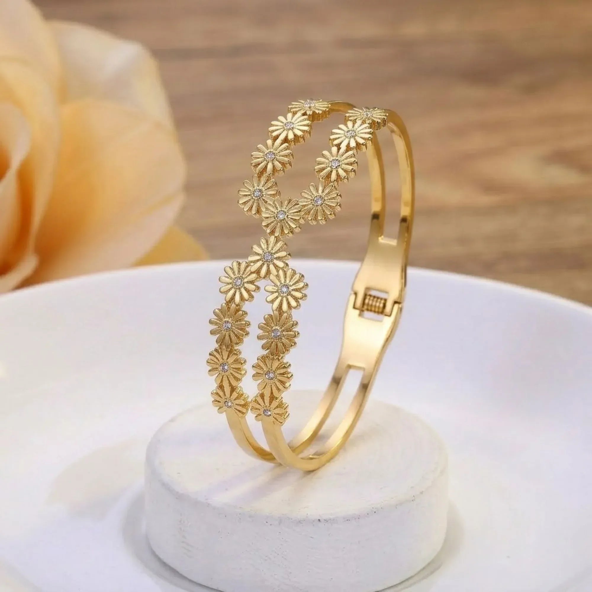 Floral Stone Bangle Kara Bracelet Stainless Steel