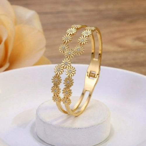 Floral Stone Bangle Kara Bracelet Stainless Steel