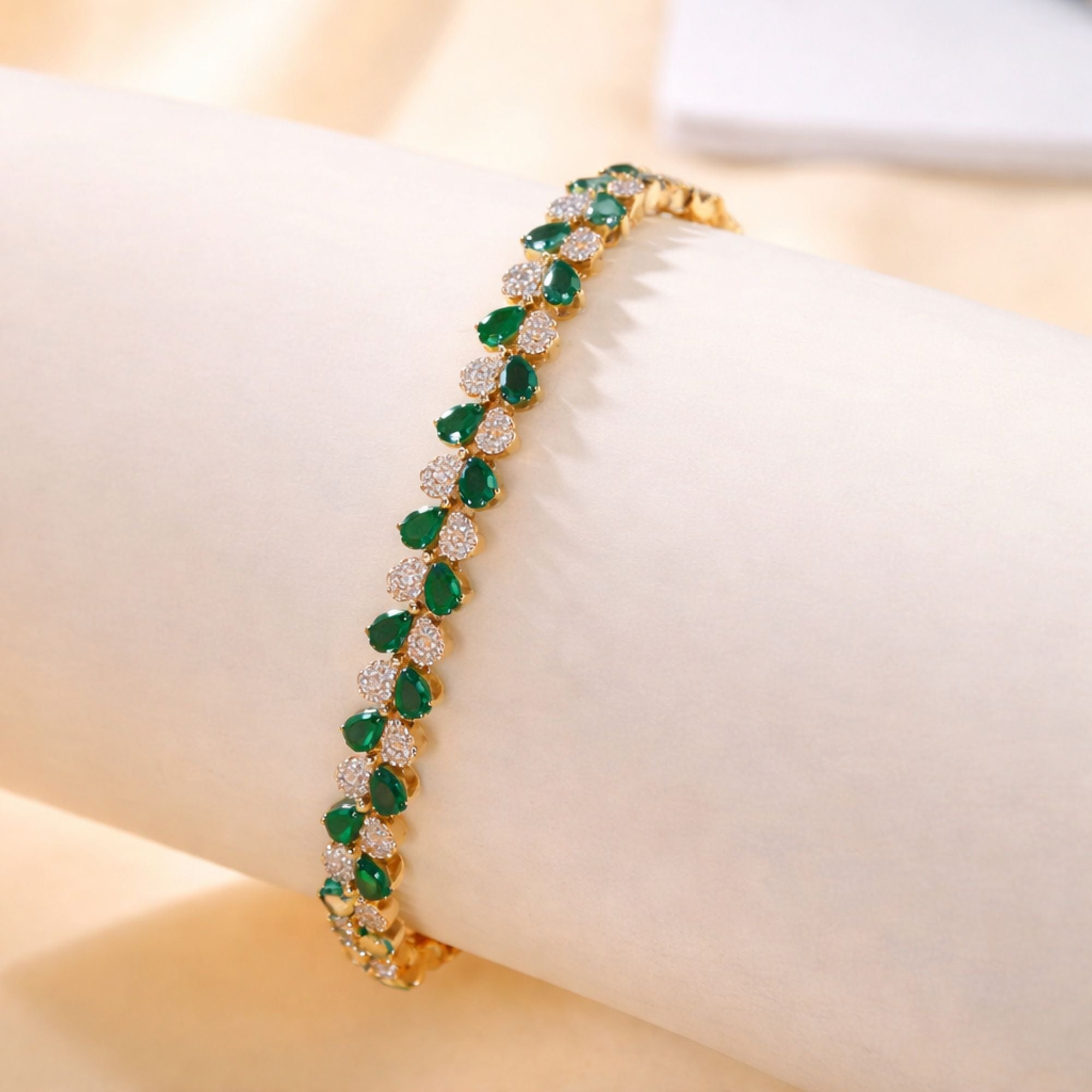 Green and Gold Tennis Bracelet with Cubic Zirconia Stones