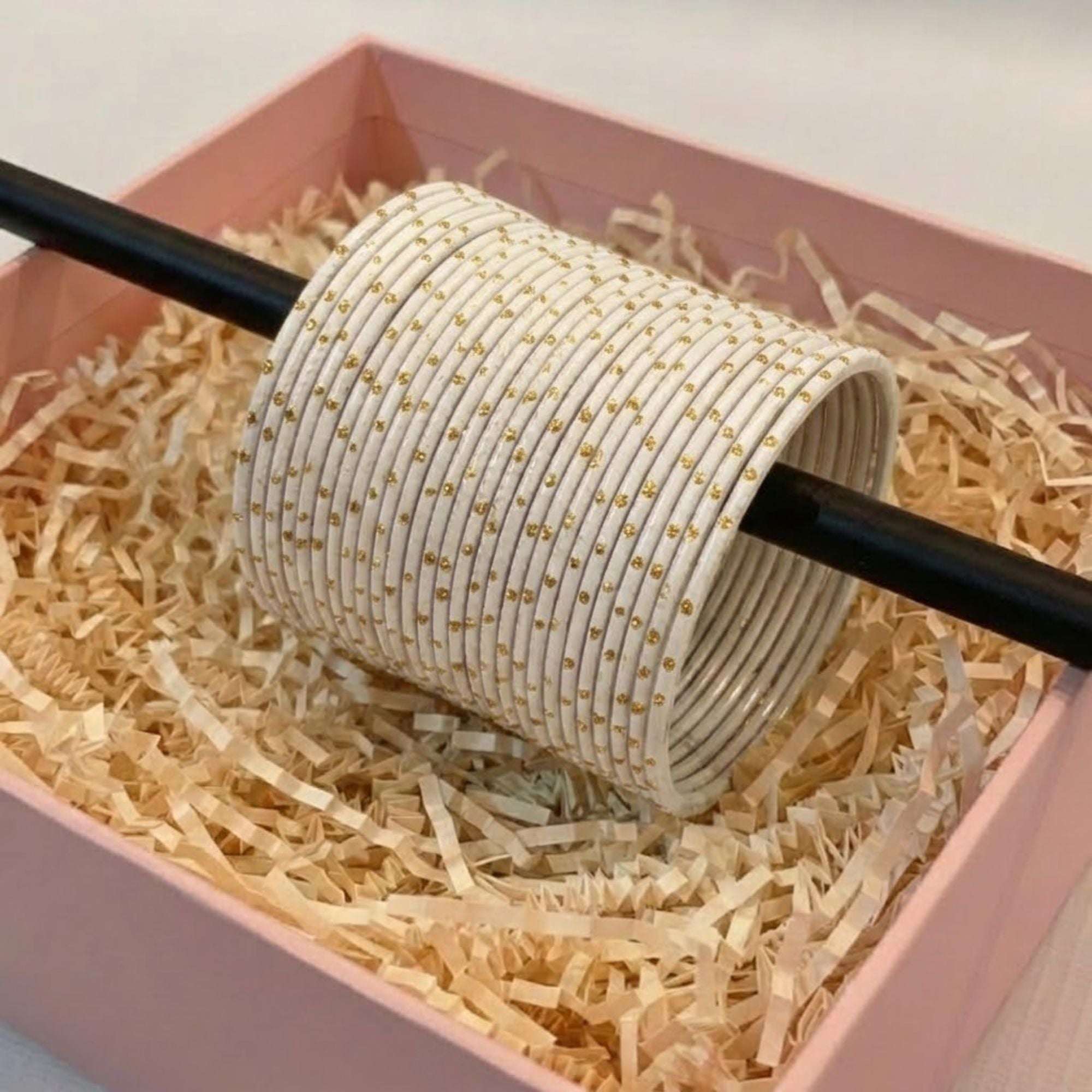 Royal Dot White Velvet Bangles Set for Women (Per Dozen)