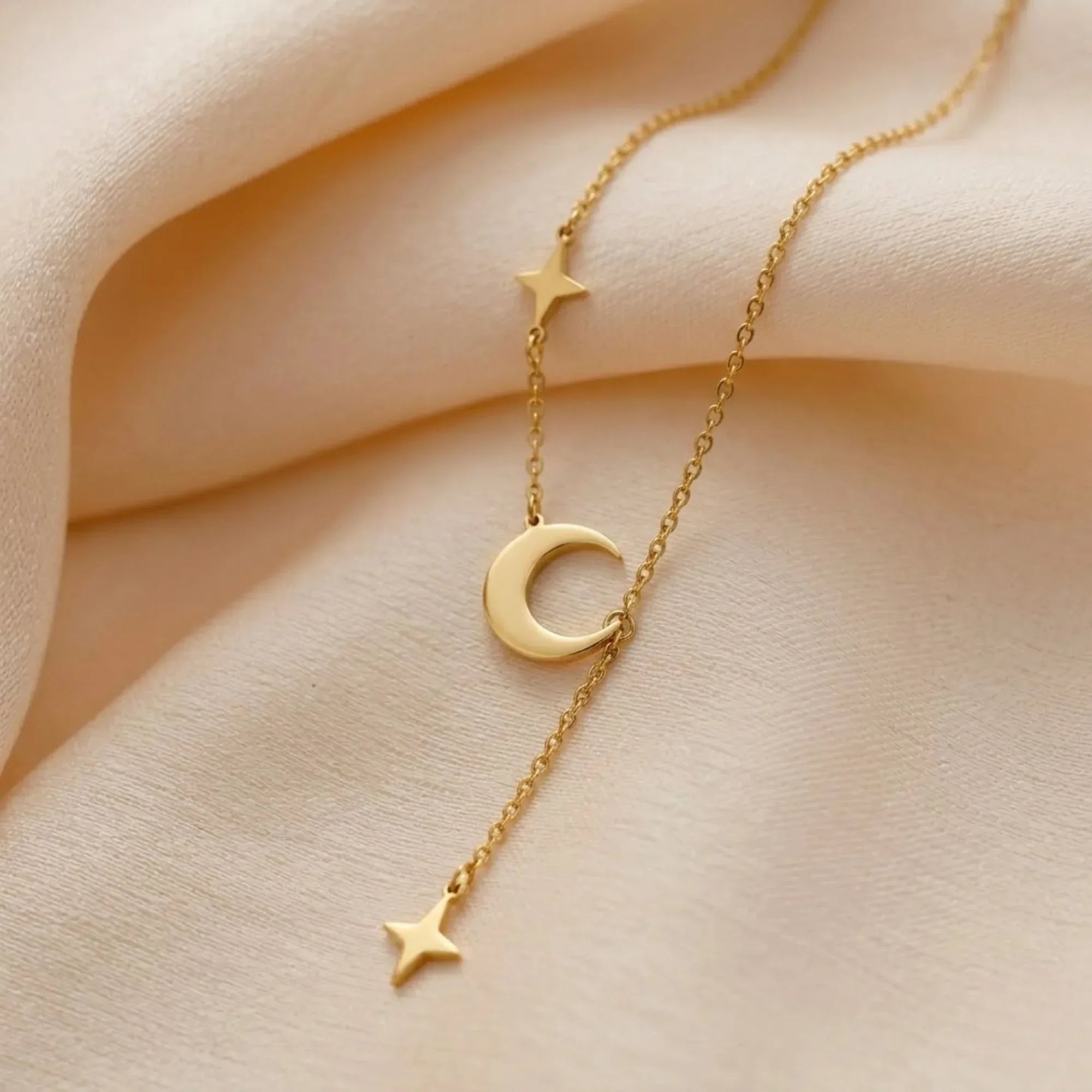 Moon North Star Pendant Necklace - Gold plated chain