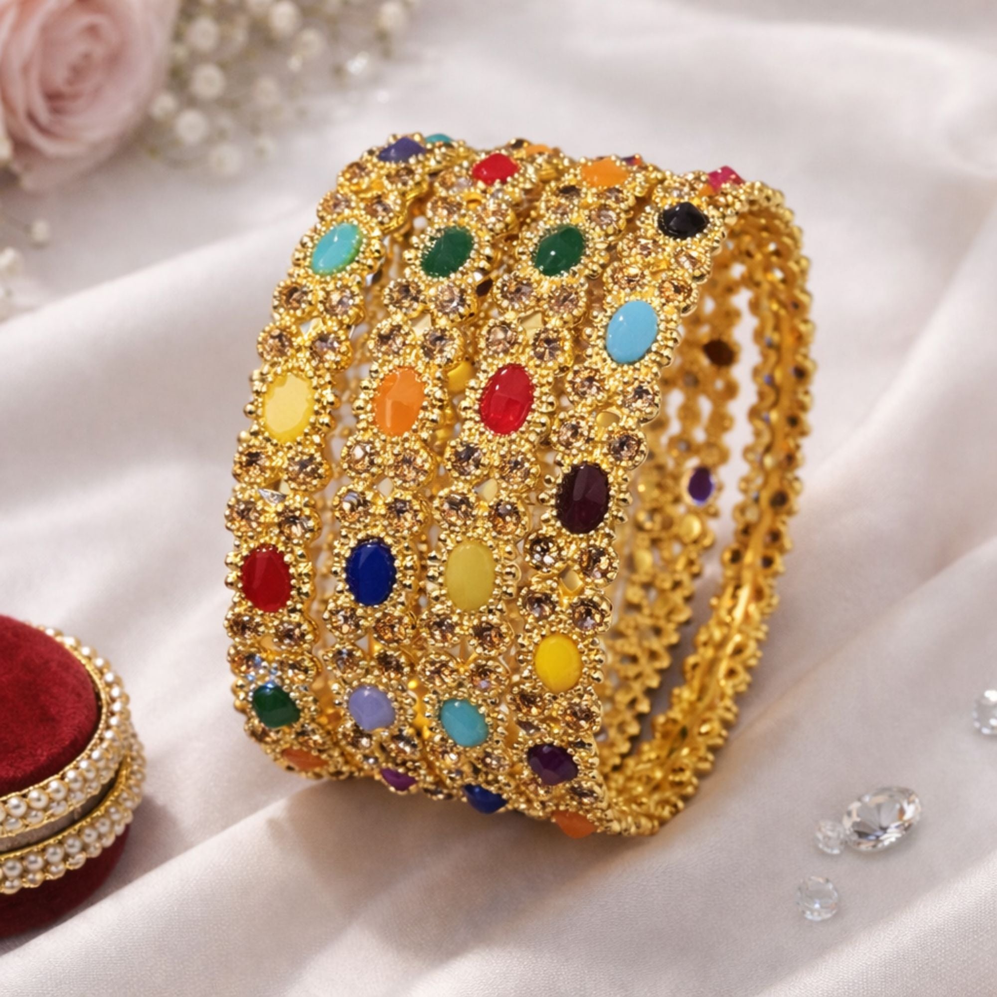 Multi-Colored Gold Plated 4pc Bangle Set