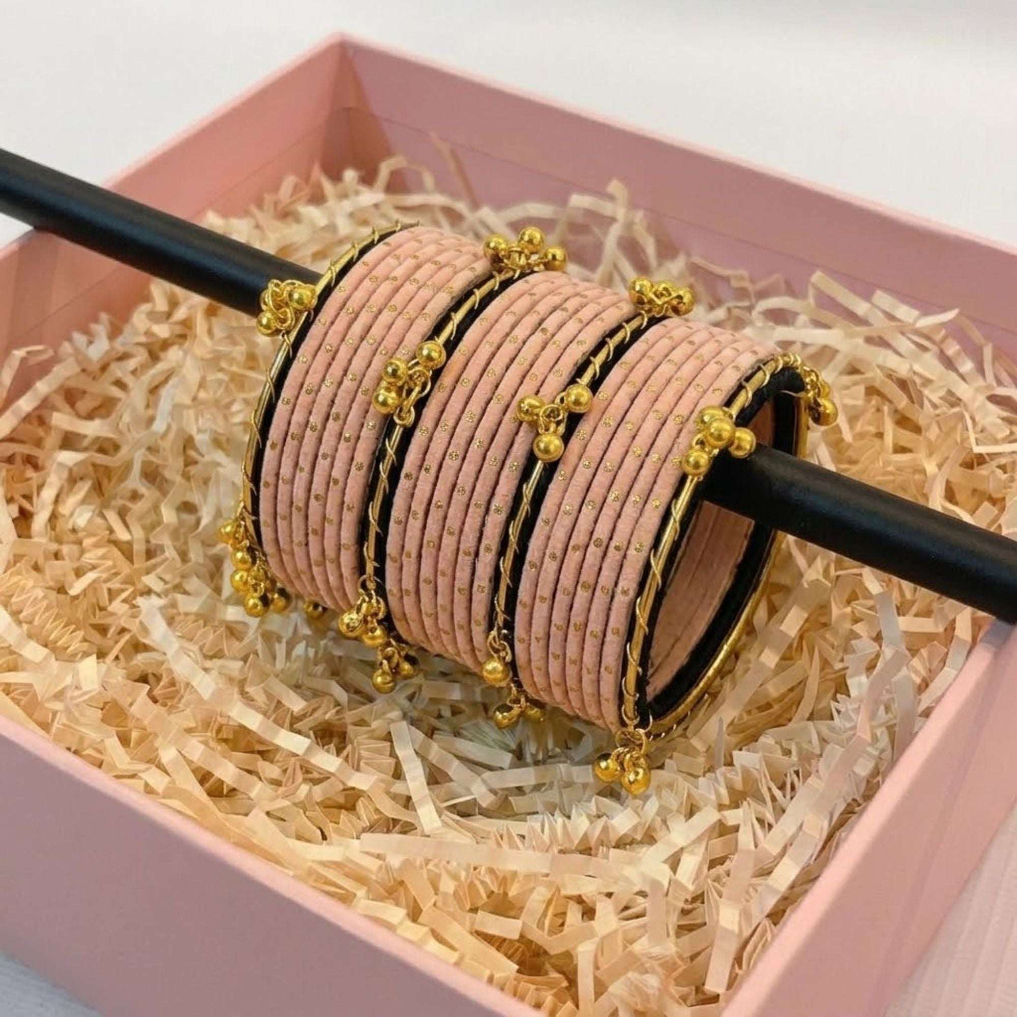 Peach Dotted Golden Viral Kashmiri Bangles