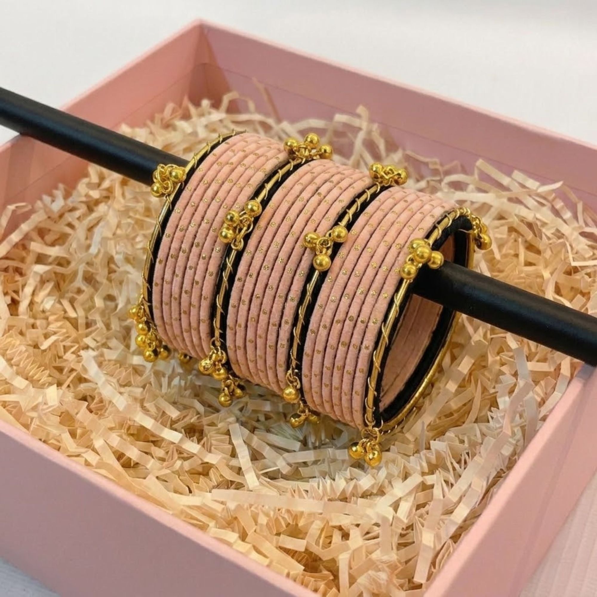 Peach Dotted Golden Viral Kashmiri Bangles - Shahi Jewelz