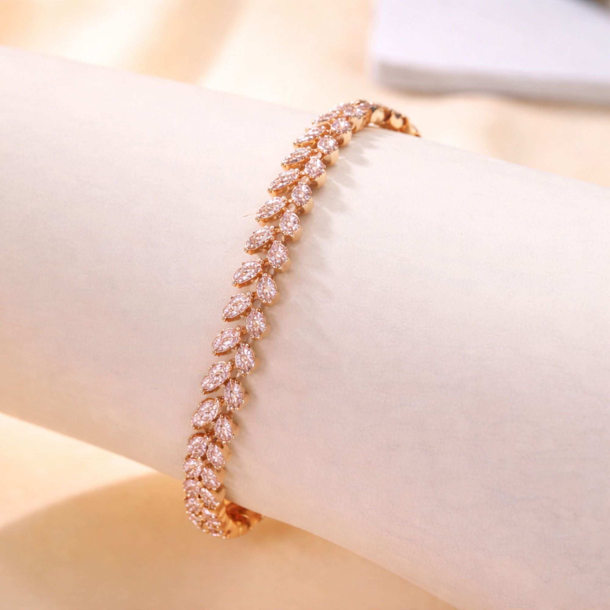 Rose Gold Tennis Bracelet with Marquise-Cut Cubic Zirconia Stones