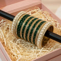 Velvet Pearl Bangles - Royal Green Velvet Bangles for Women