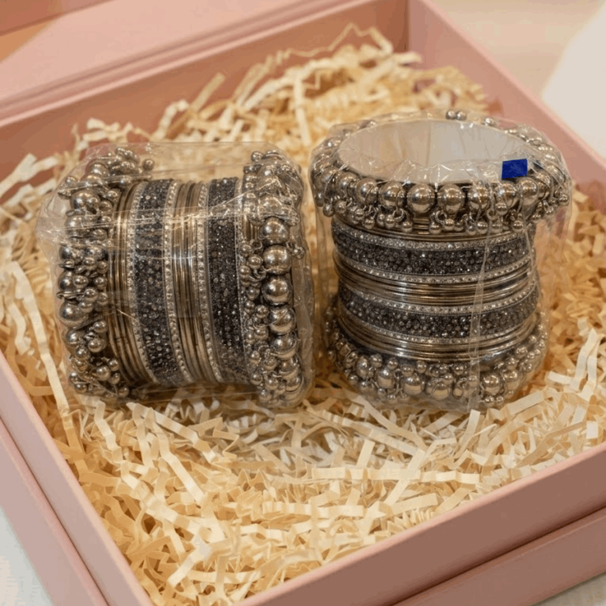 Silver Steel Metal Bangles with Nagina Choori
