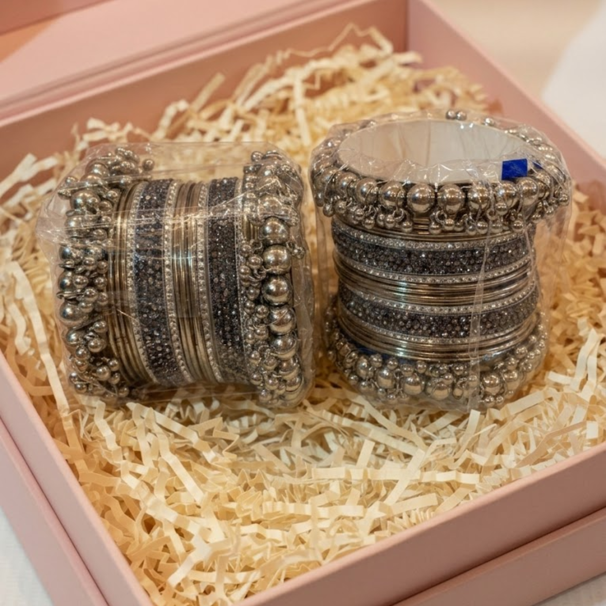 Steel Metal Bangles with Nagina Choori for Women - 2 Pair Set - Shahi Jewelz