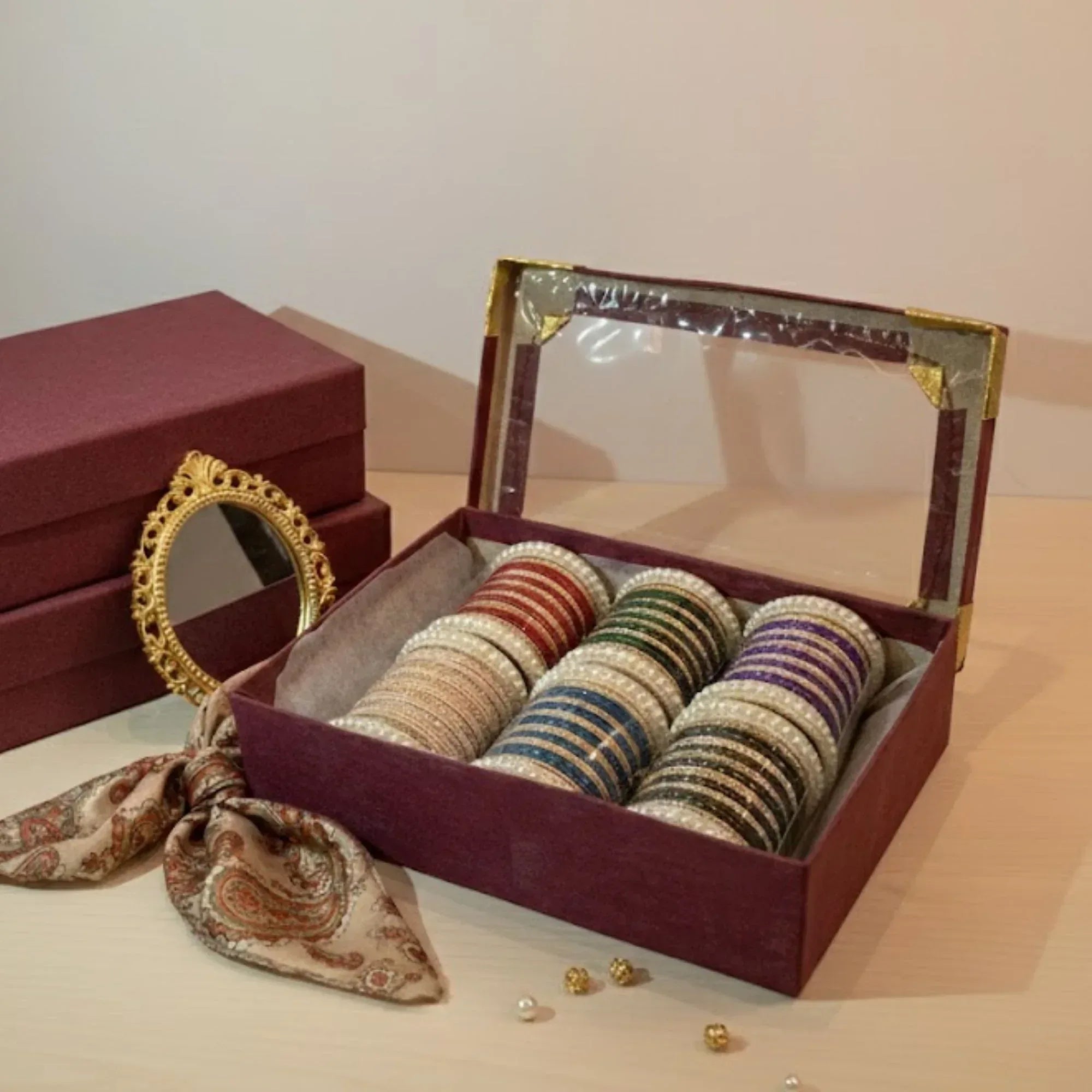Royal Velvet Pearl Bangles Combo Box for Women
