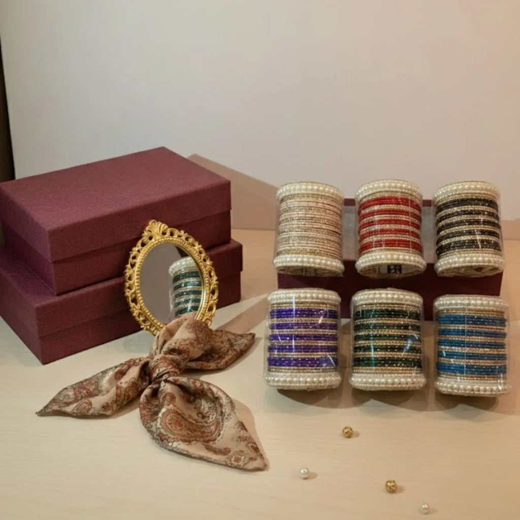 Royal Velvet Pearl Bangles Combo Box for Women