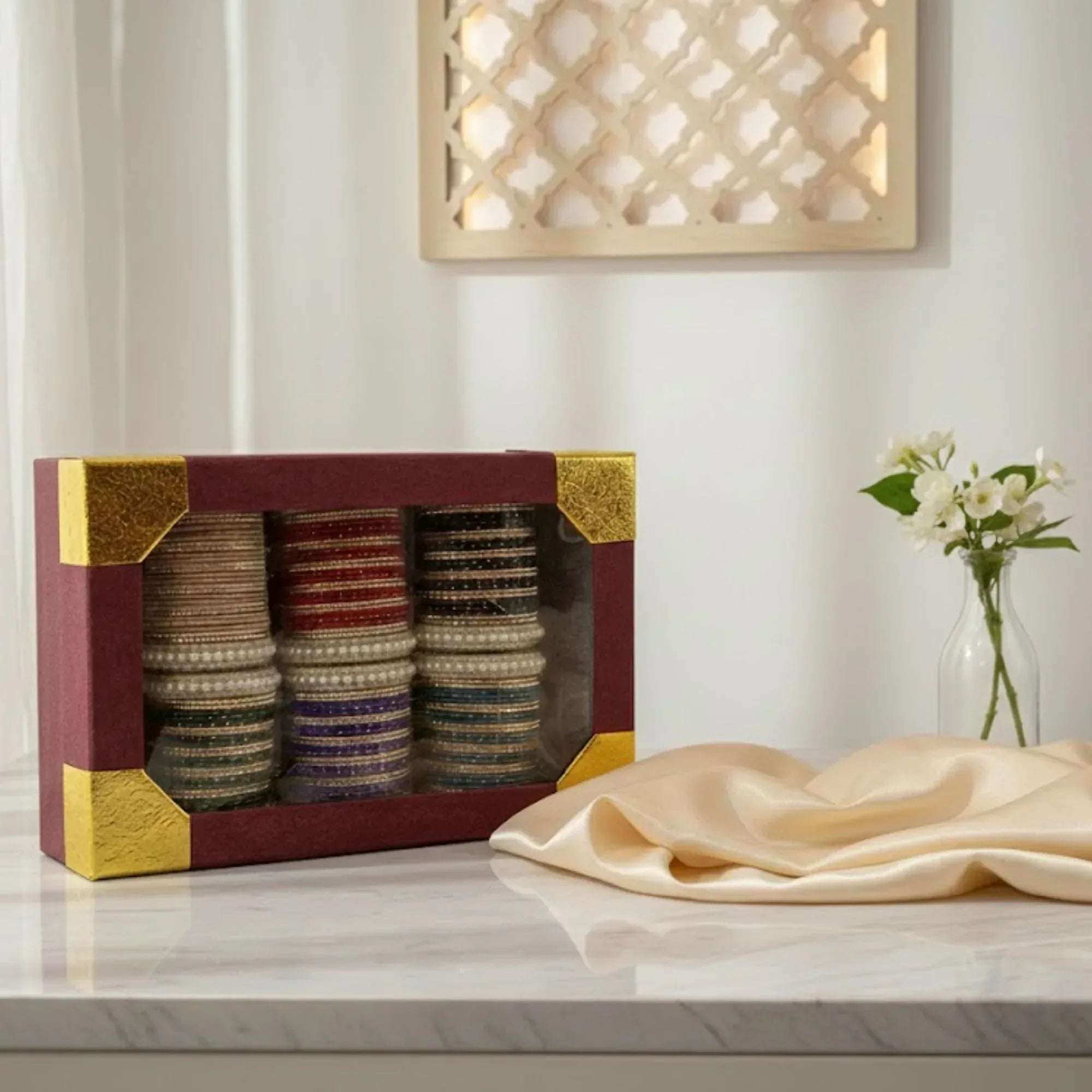 Royal Velvet Pearl Bangles Combo Box for Women