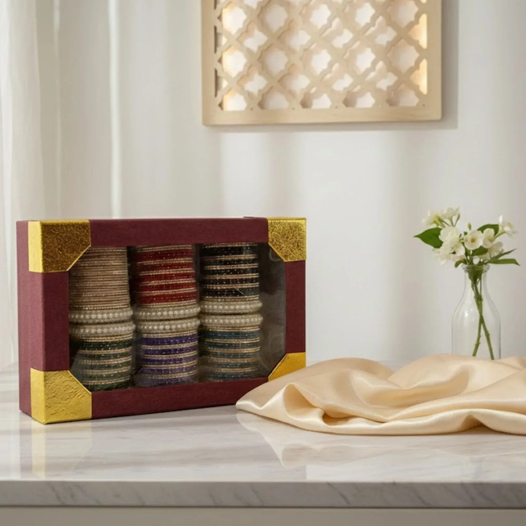Royal Velvet Pearl Bangles Combo Box for Women