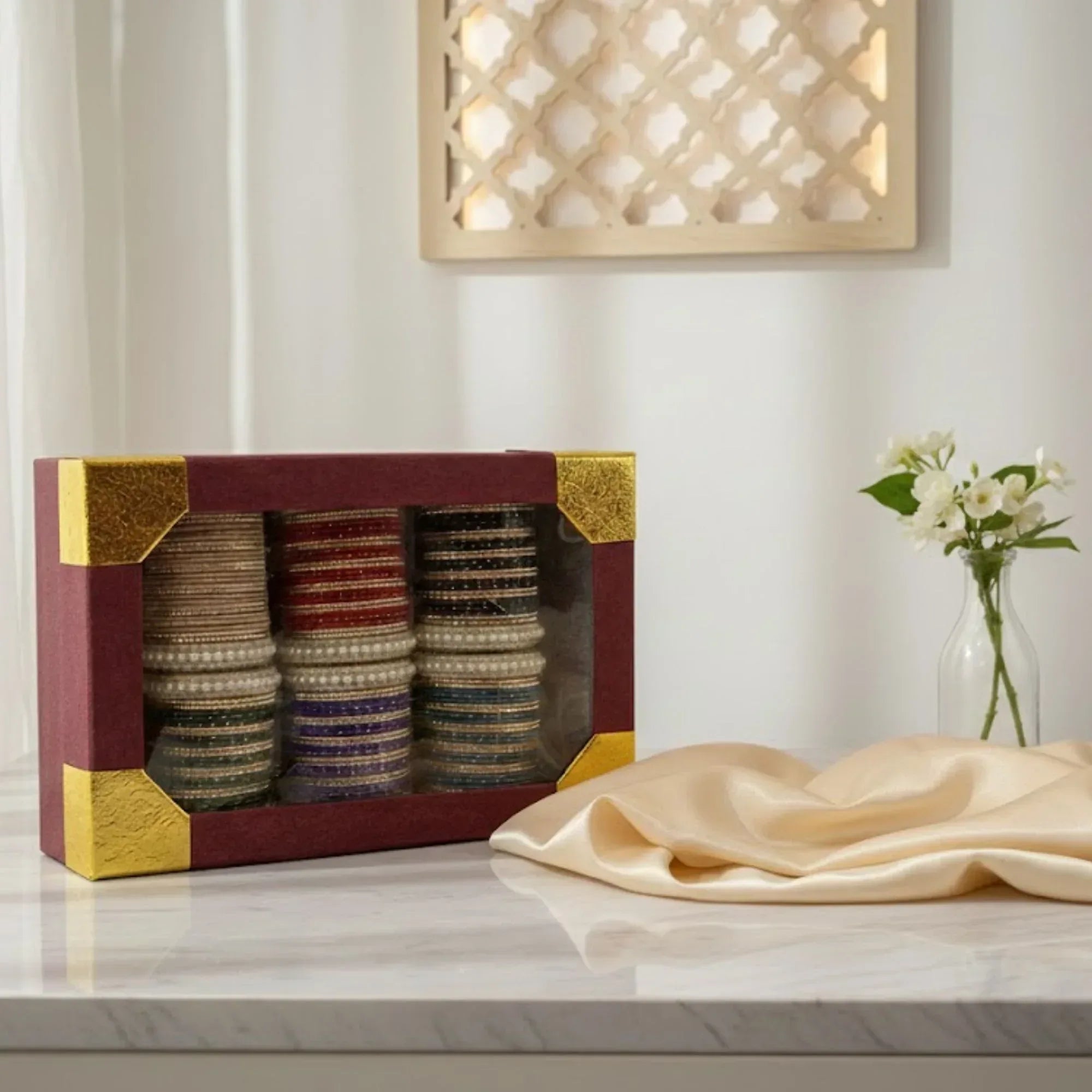 Royal Velvet Pearl Bangles Combo Box for Women