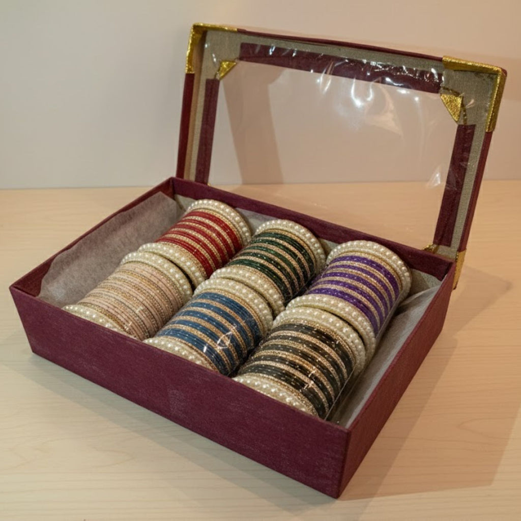 Royal Velvet Pearl Bangles Combo Box for Women