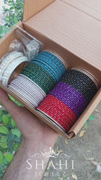 Multi-Color Velvet Pearl Bangle Set for Women – Single Hand Combo Box