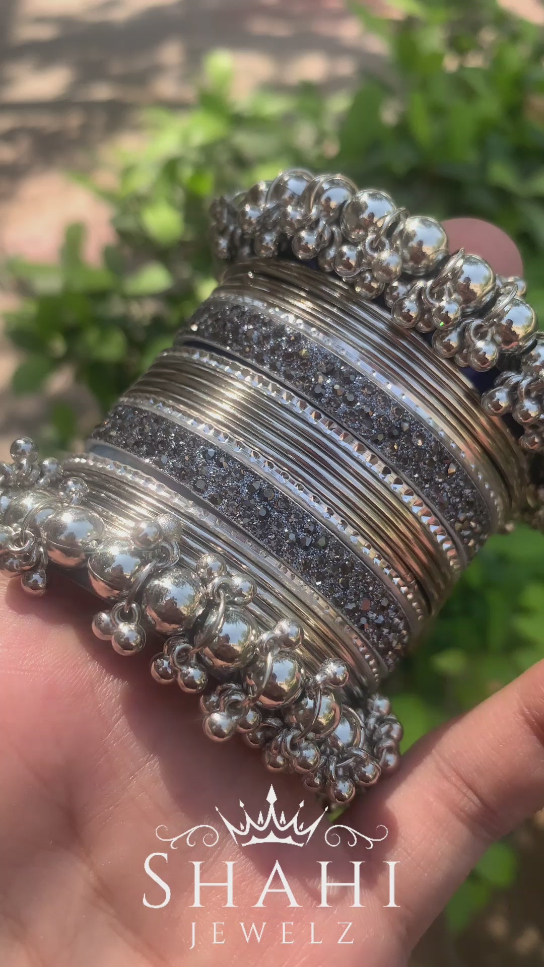 Silver Steel Metal Bangles with Nagina Choori